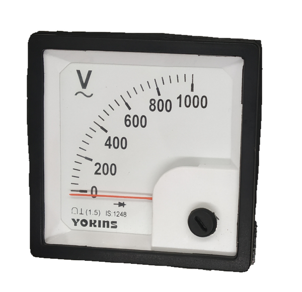 Yokins Instruments SR72-IR-1000V.AC digital voltmeter display showing 0-1000V AC voltage measurement.