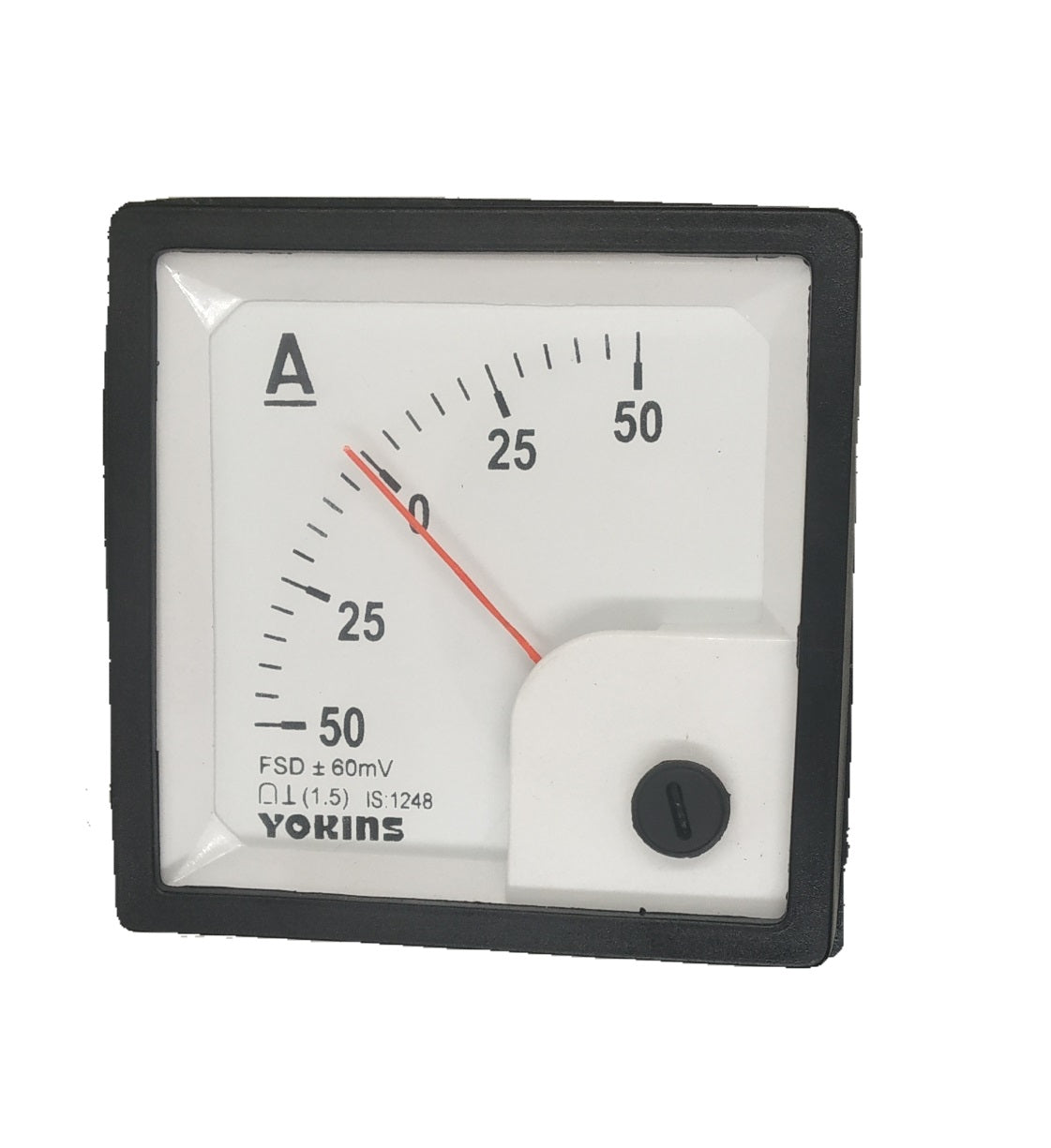 Yokins Instruments MR72-IR-50-0-50A/60mV DC current and voltage measuring instrument display showing 50-0-50A and 60mV readings