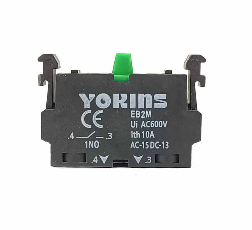 Green contact element for C-Series push button switch by Yokins Instruments, showing the 1NO contact configuration.