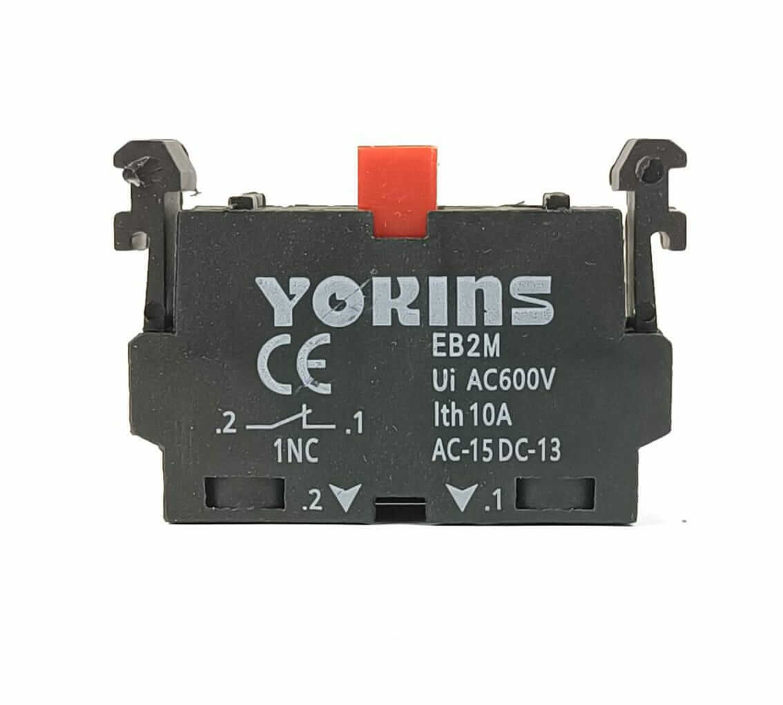 Red contact element for C-Series push button switch by Yokins Instruments, featuring a single NC contact for industrial control.