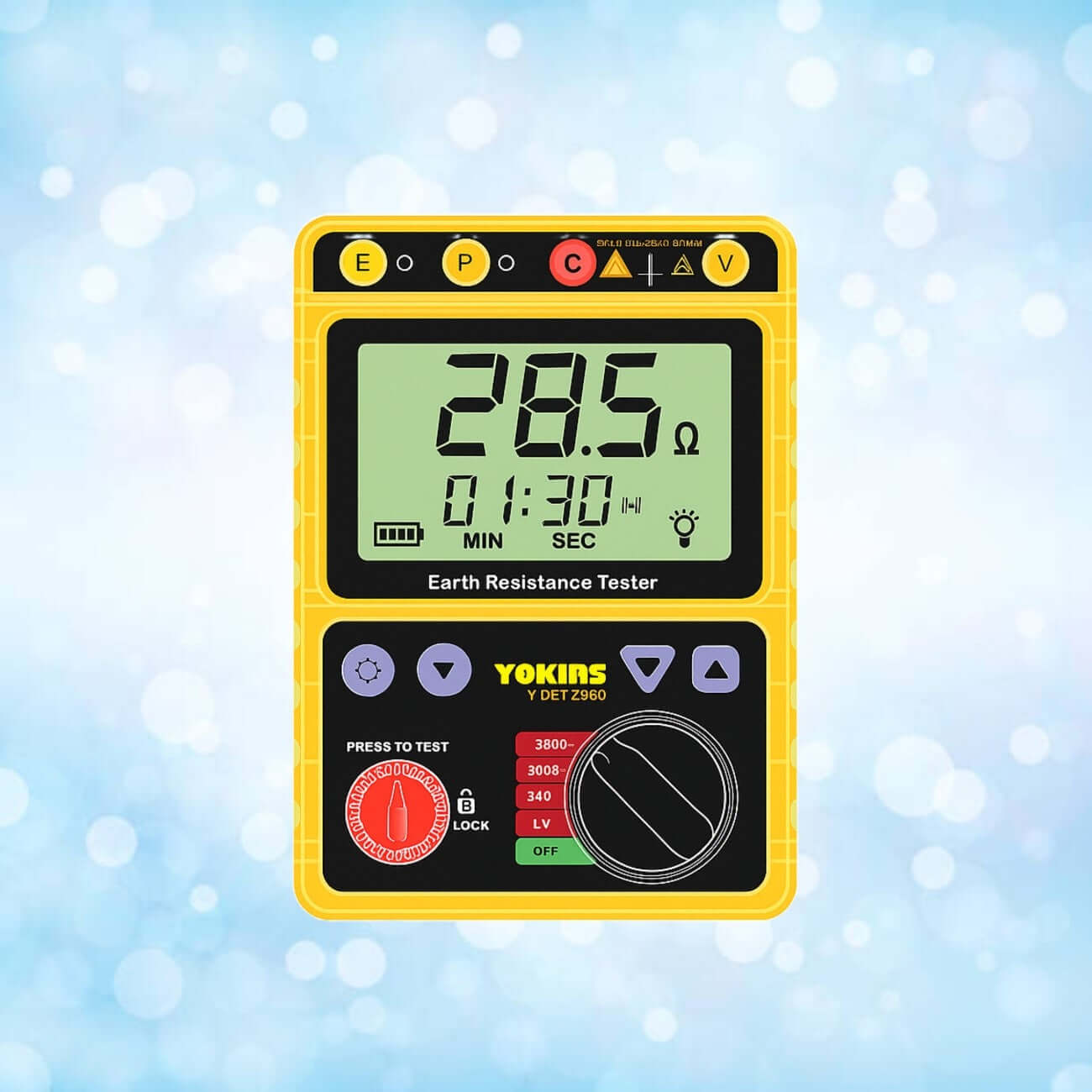 Digital Earth Testers by Yokins Instruments, handheld device with digital display for testing electrical grounding and earth resistance.