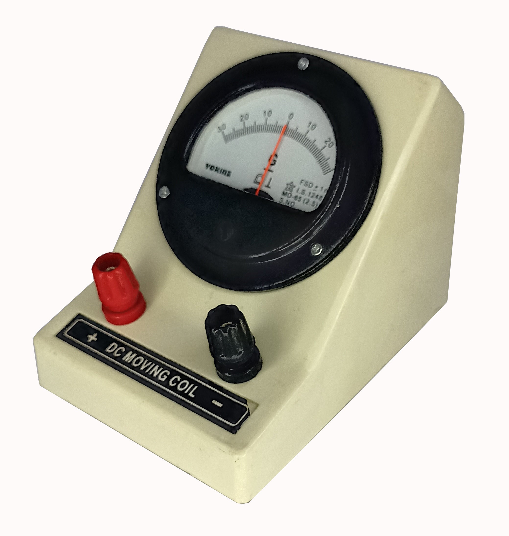 Yokins Instruments portable meter with galvanometer side view, showing dial, needle, and compact design for electrical measurements.